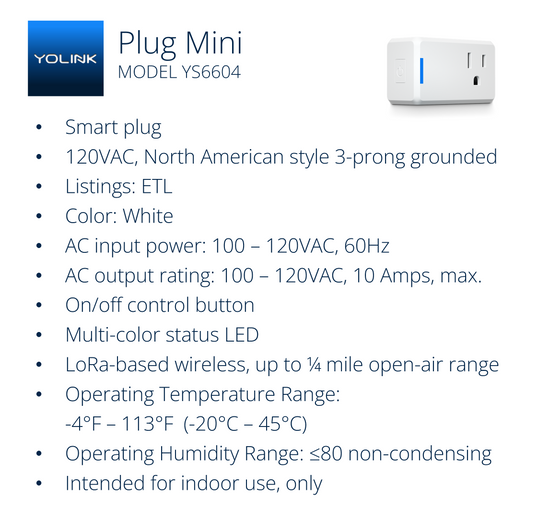 Plug Mini Smart Plug, YoLink Hub Required