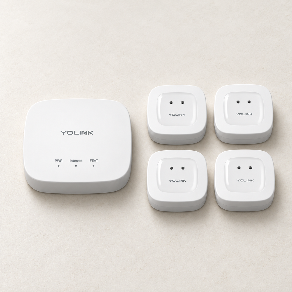 YoLink Water Leak Sensor 1 Starter Kit — arranged main components