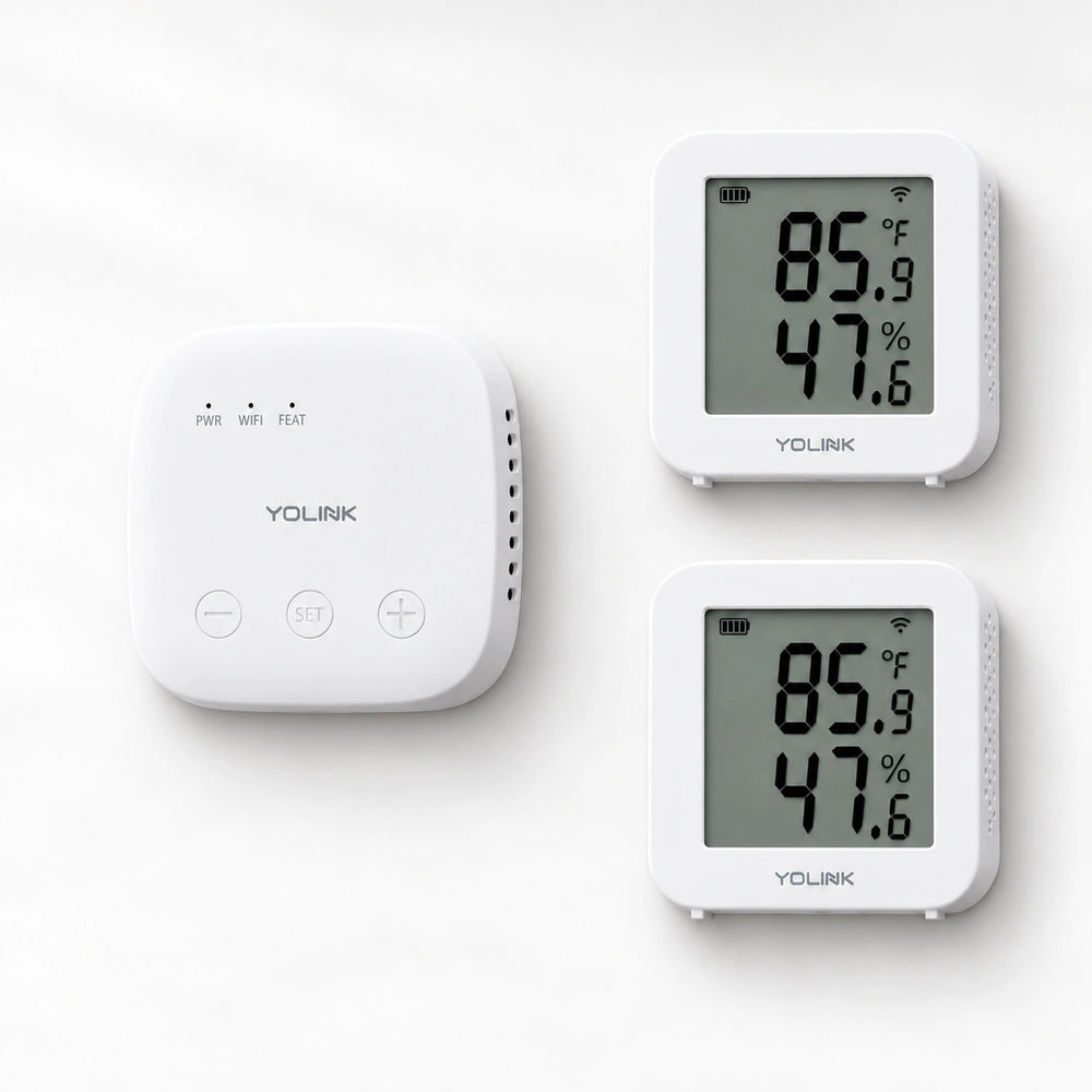 YoLink X3 Temperature & Humidity Sensor Starter Kit — arranged main components
