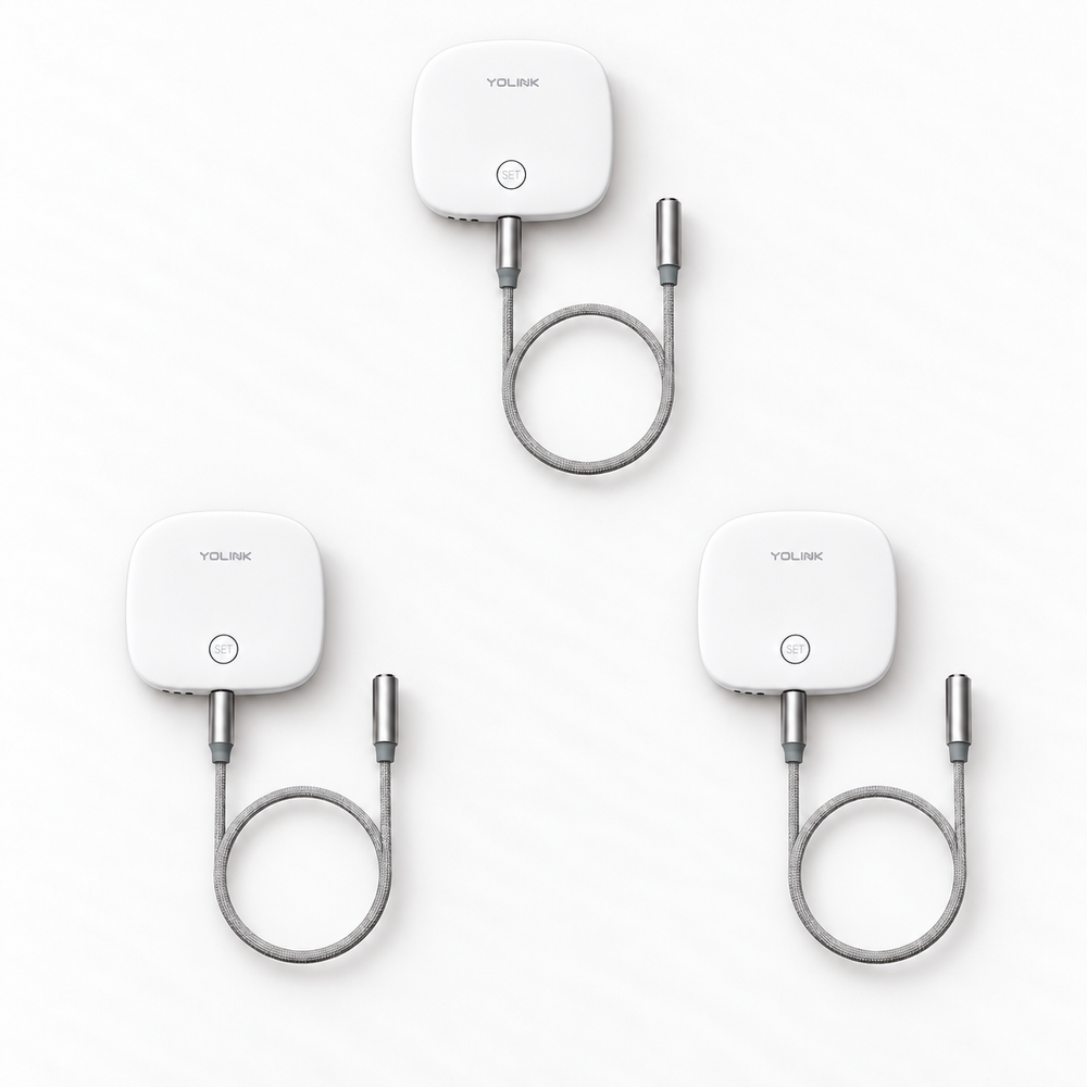 YoLink Water Leak Sensor 2, 3-Pack — arranged main components