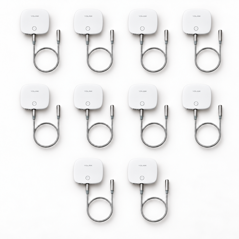 YoLink Water Leak Sensor 2, 10-Pack — arranged main components