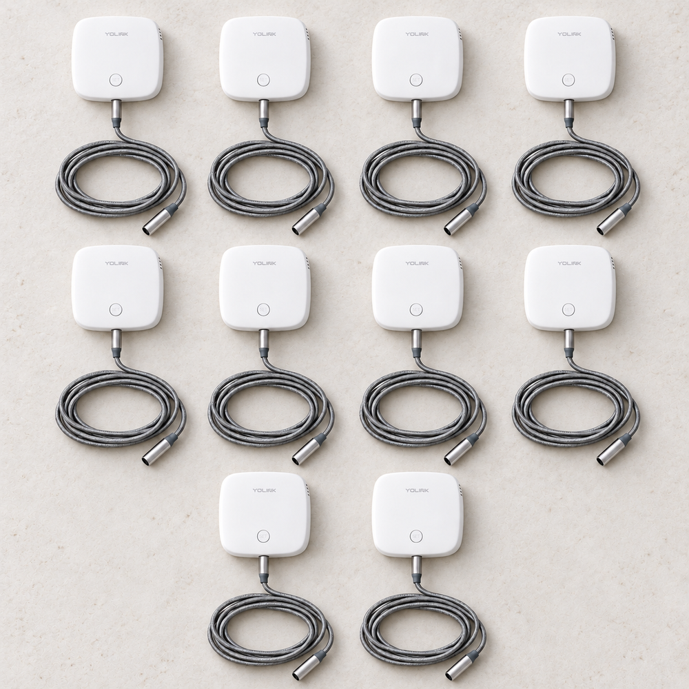 YoLink Water Leak Sensor 2, 10-Pack — arranged main components