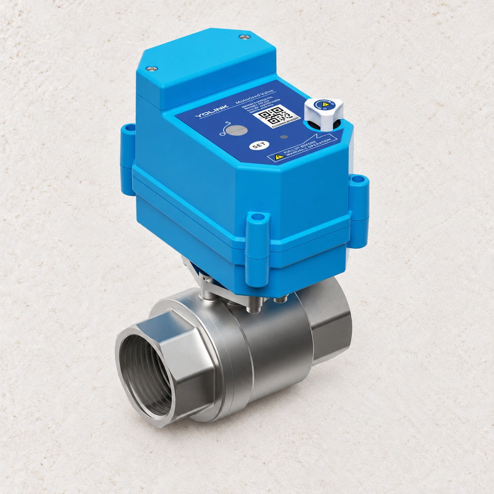 YoLink Smart Stainless Steel Motorized Valve — product-only photograph