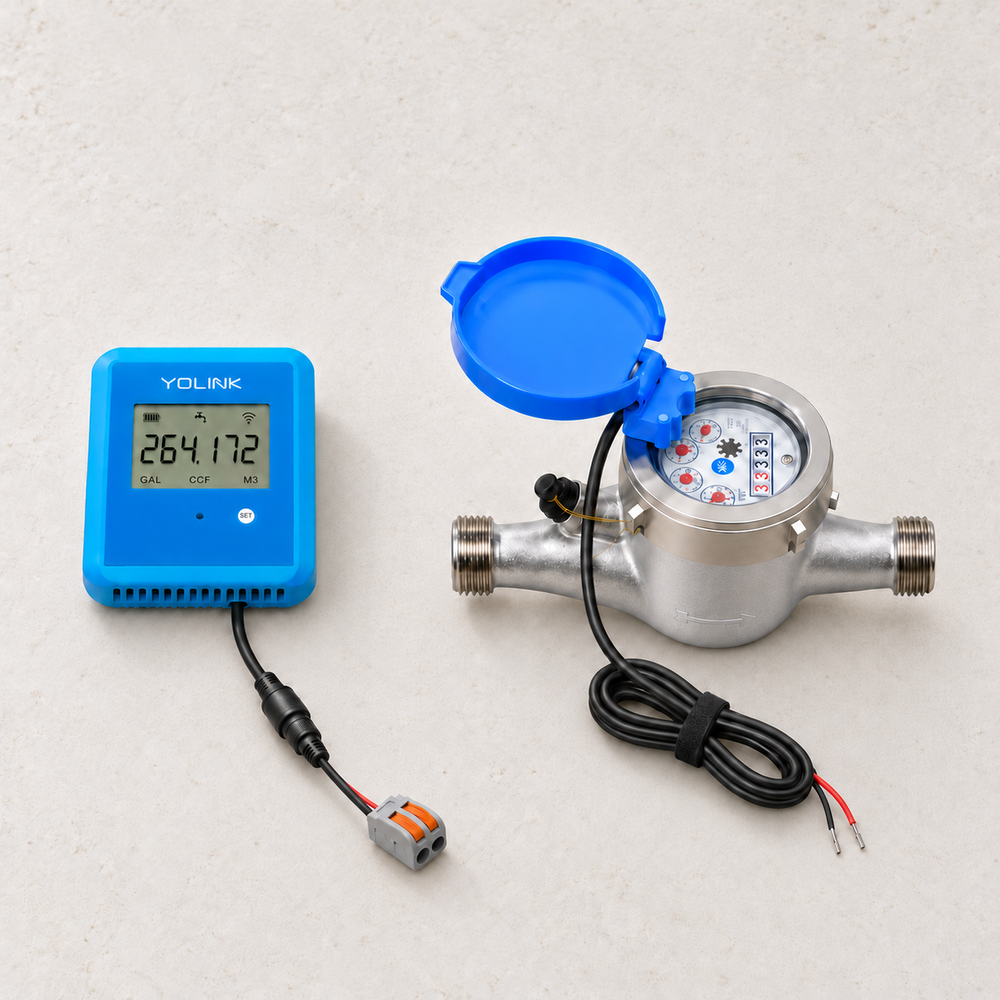 YoLink FlowSmart Meter Kit with Water Meter — arranged main components