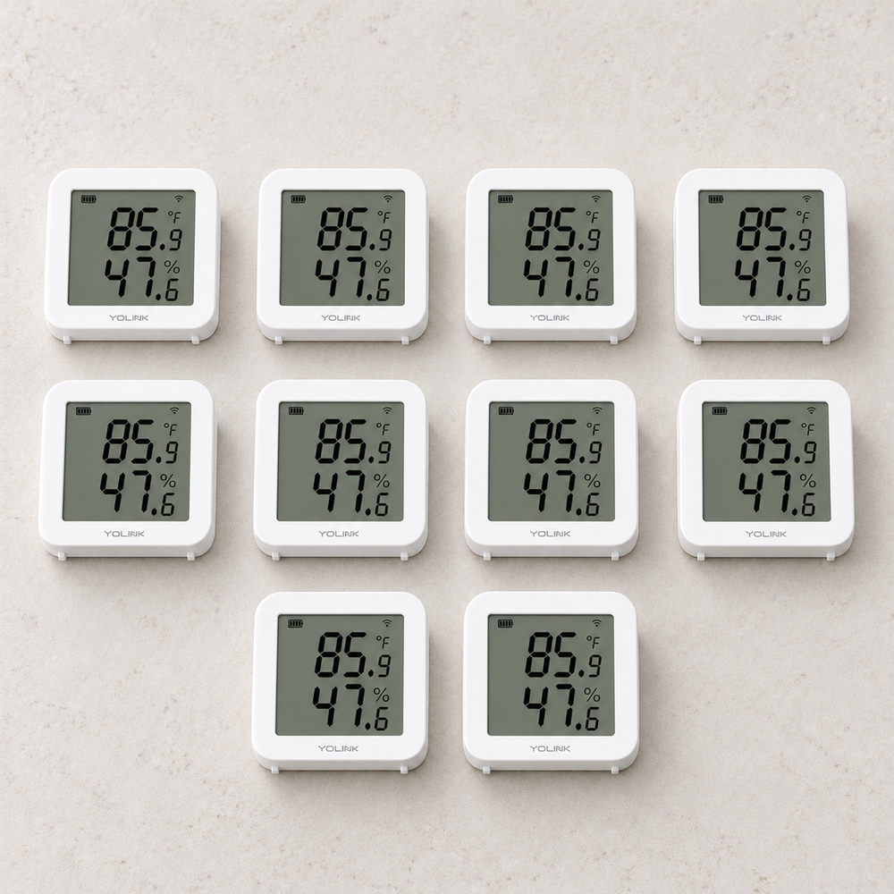 YoLink Indoor Hygrometer Thermometer YS8013, 10-Pack — arranged main components