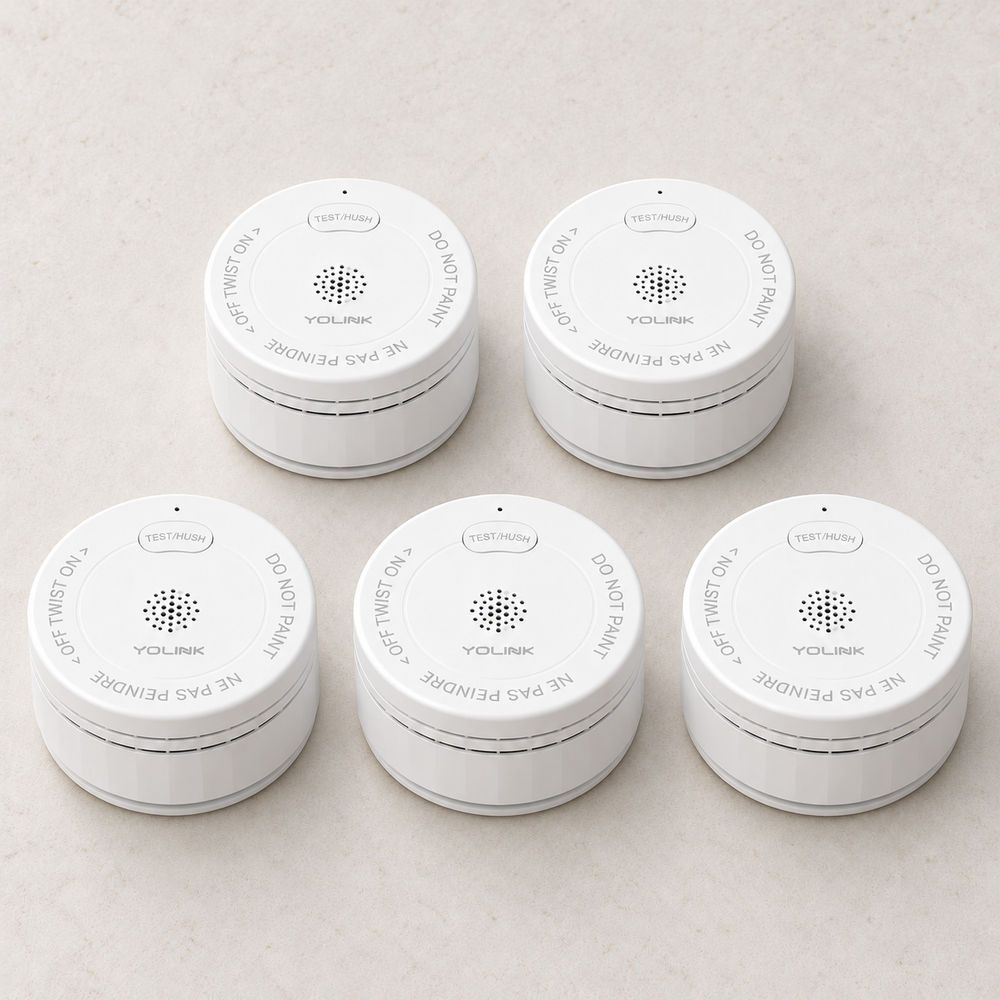 YoLink Photoelectric Smoke Alarm, 5-Pack — arranged main components