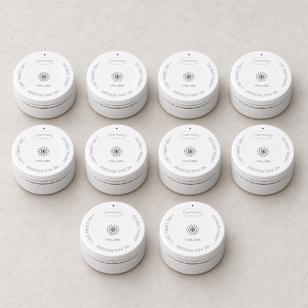 YoLink Photoelectric Smoke Alarm, 10-Pack — arranged main components