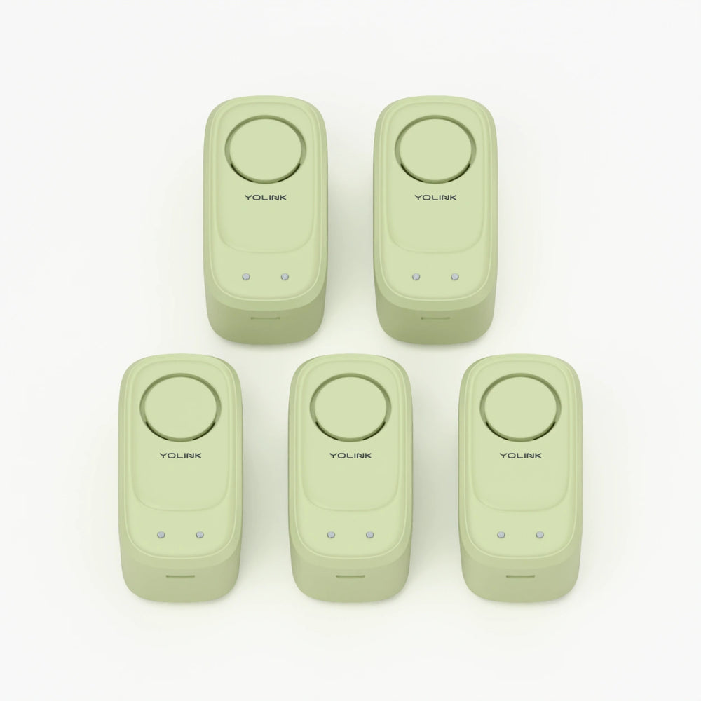 YoLink Water Leak Sensor 5, 5-Pack — arranged main components