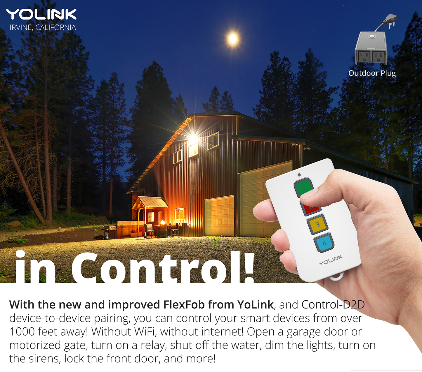 Smart Outdoor Plug, Two Independent Outlets, YoLink Hub Required