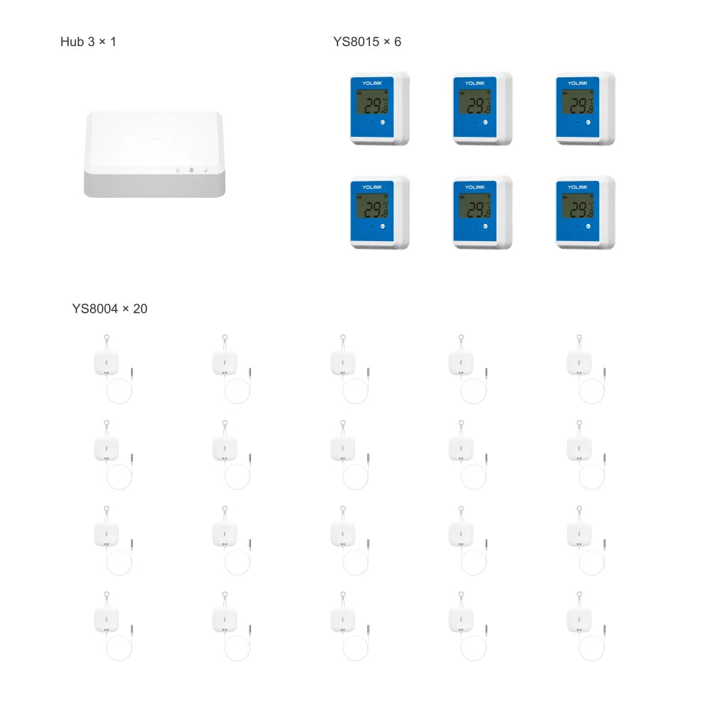 One Hub 3, twenty YS8004 probe sensors and six YS8015 outdoor sensors
