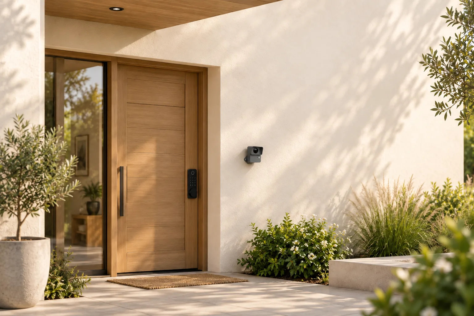 Motion sensor mounted beside a home entrance