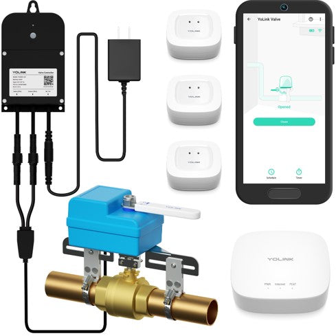 Valve Controller 2 & EVO Valve Operator, w/YoLink Hub, 3-Pack Water Leak Sensor 1