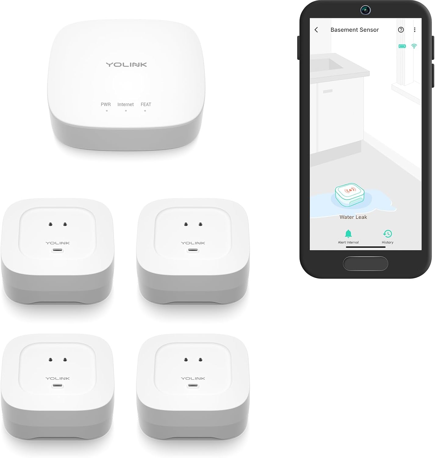 Water Leak Detection Starter Kit: Hub & Four Water Leak Sensors 4