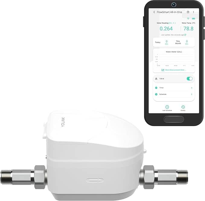 YoLink FlowSmart All-in-One Smart Water Management System: 1/2" Ultrasonic Water Meter with Automated Valve Control, Real-Time Leak Detection, App-Enabled, 10-Year Battery Life