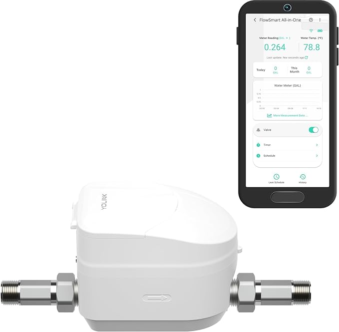 YoLink FlowSmart All-in-One Smart Water Management System: 1" Ultrasonic Water Meter with Automated Valve Control, Real-Time Leak Detection, App-Enabled, 10-Year Battery Life