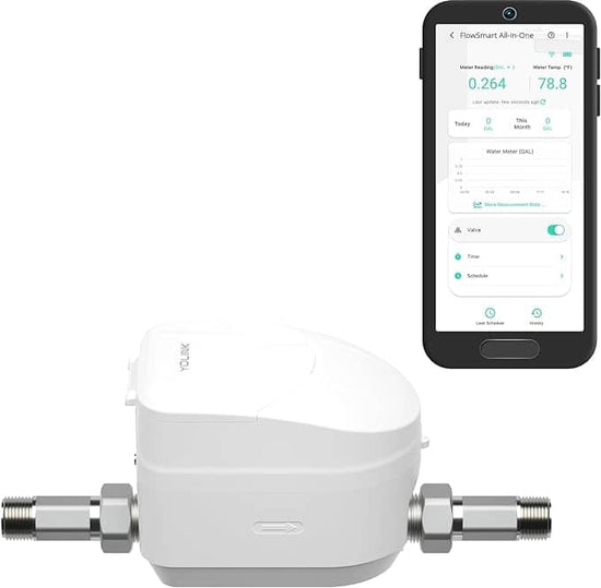 YoLink FlowSmart All-in-One Smart Water Management System: 3/4" Ultrasonic Water Meter with Automated Valve Control, Real-Time Leak Detection, App-Enabled, 10-Year Battery Life