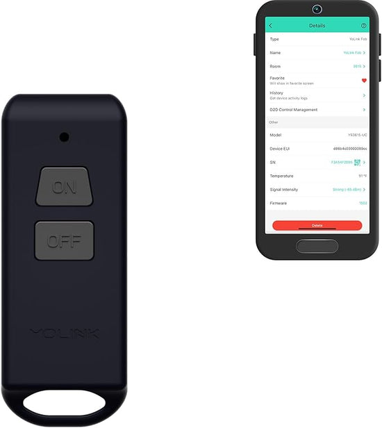 Mini On/Off Fob, Programmable, Rechargeable Smart Fob, Up to 1/4 Mile Range, Controls Up to 128 YoLink Devices (Plugs, Switches, Relays, Valves, Locks), Hub Recommended for D2D Pairing via App