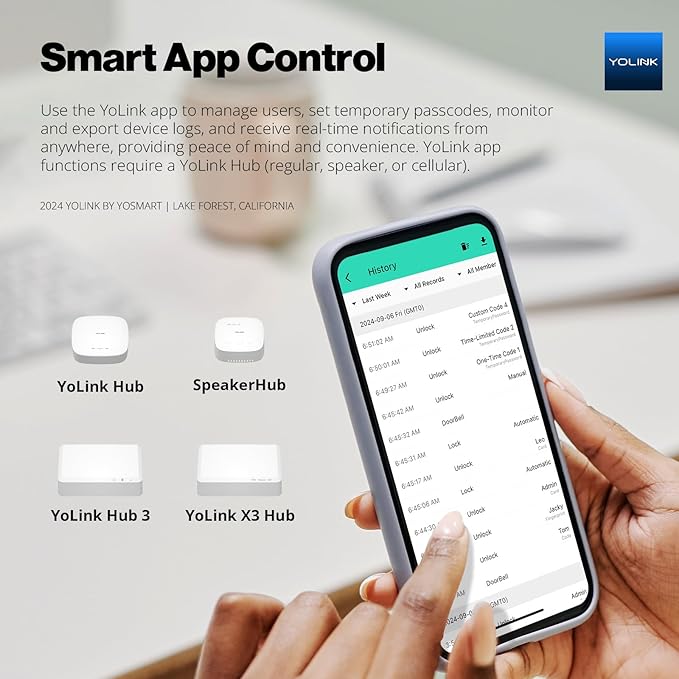 YoLink Smart Deadbolt Lock with Fingerprint, Keypad, IC Card, YoLink Fob and YoLink App Control – LoRa Long Range, Alexa, Google, IFTTT and Home Assistant – YoLink Hub Required