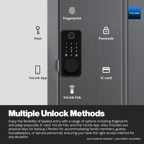 YoLink Smart Deadbolt Lock with Fingerprint, Keypad, IC Card, YoLink Fob and YoLink App Control – LoRa Long Range, Alexa, Google, IFTTT and Home Assistant – YoLink Hub Required