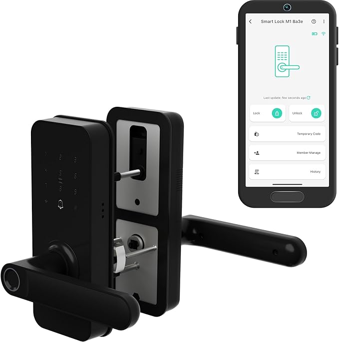 YoLink Smart Lever Lock, Smart Handle Lock, Door Lock with Fingerprint, Keypad, IC Card, YoLink Fob and App Control – Secure, Alexa, Google, IFTTT and Home Assistant – YoLink Hub Required