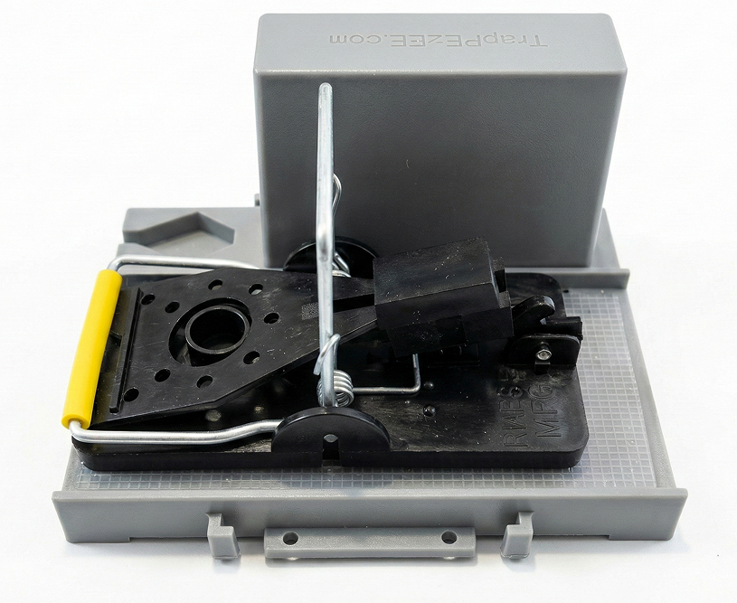 Open Trapeezee trap housing showing the internal mechanism