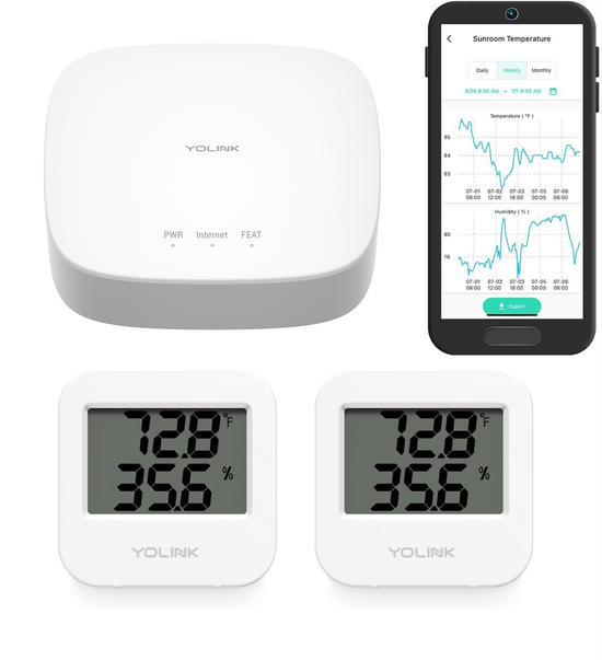 YoLink Hub with Two Temperature & Humidity Sensors, Smart Home Starter Kit