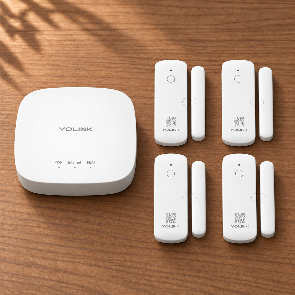 YoLink Door Sensor Starter Kit — arranged main components