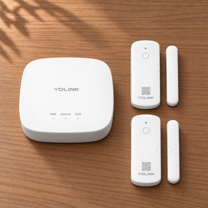 YoLink Door Sensor Starter Kit — arranged main components