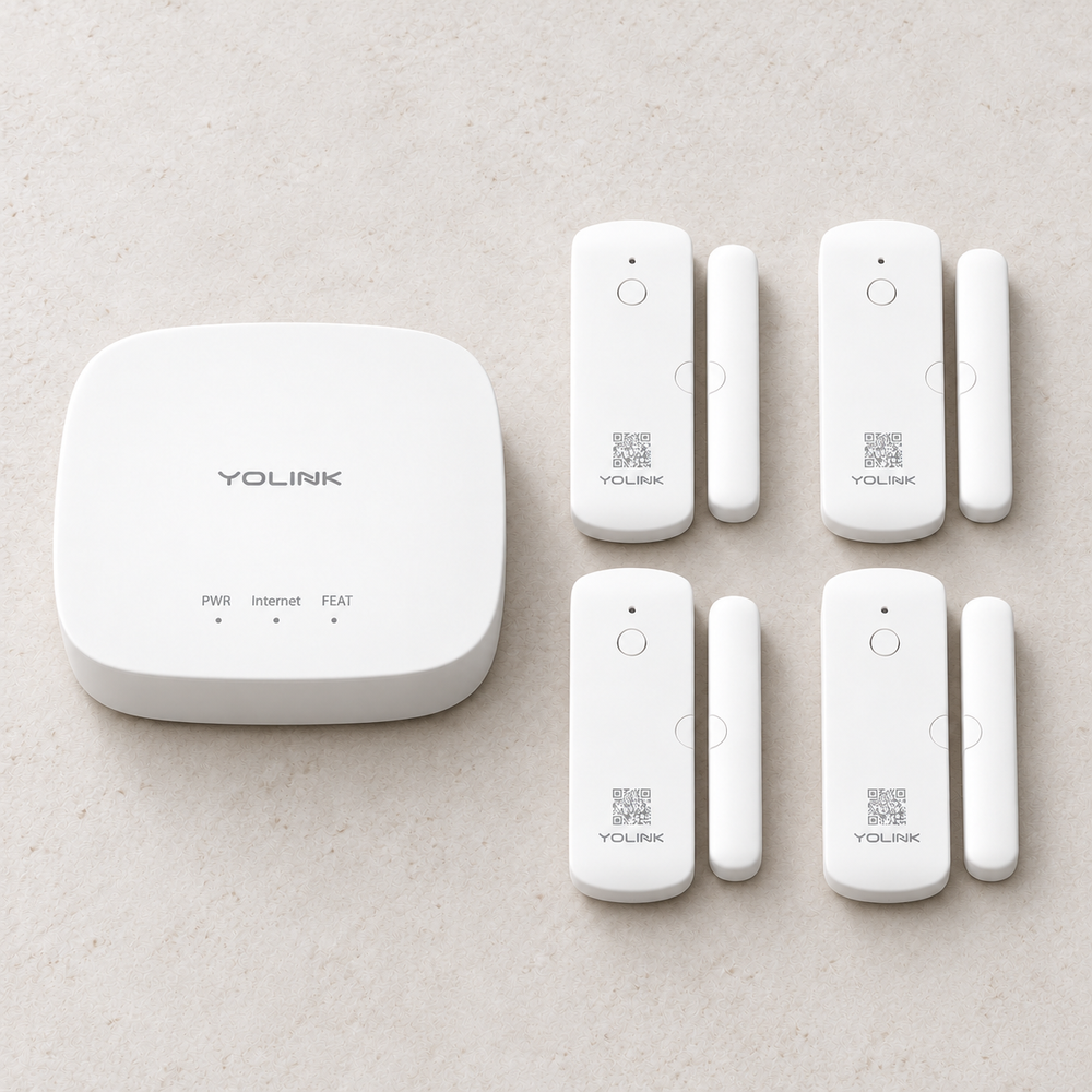 YoLink Door Sensor Starter Kit — arranged main components