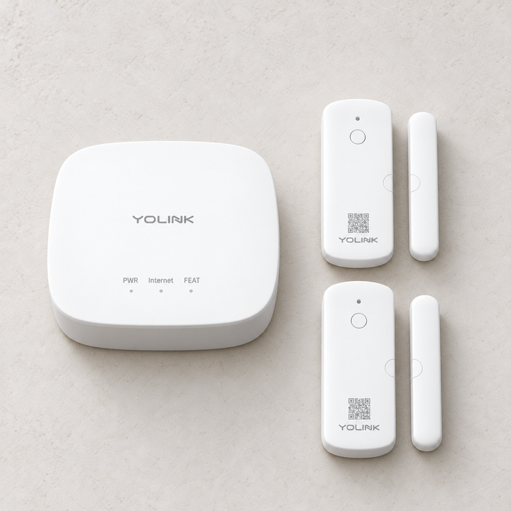 YoLink Door Sensor Starter Kit — arranged main components
