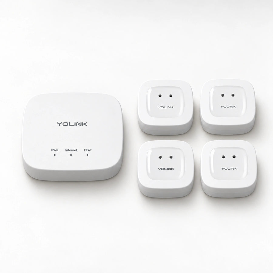 YoLink Water Leak Sensor 1 Starter Kit — arranged main components