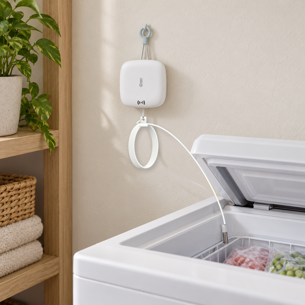 YoLink Weatherproof Temperature Sensor with Probe in a natural home setting