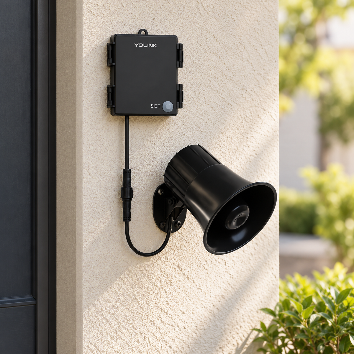 YoLink Outdoor Alarm Controller and 110 dB Siren Kit — representative natural-use view