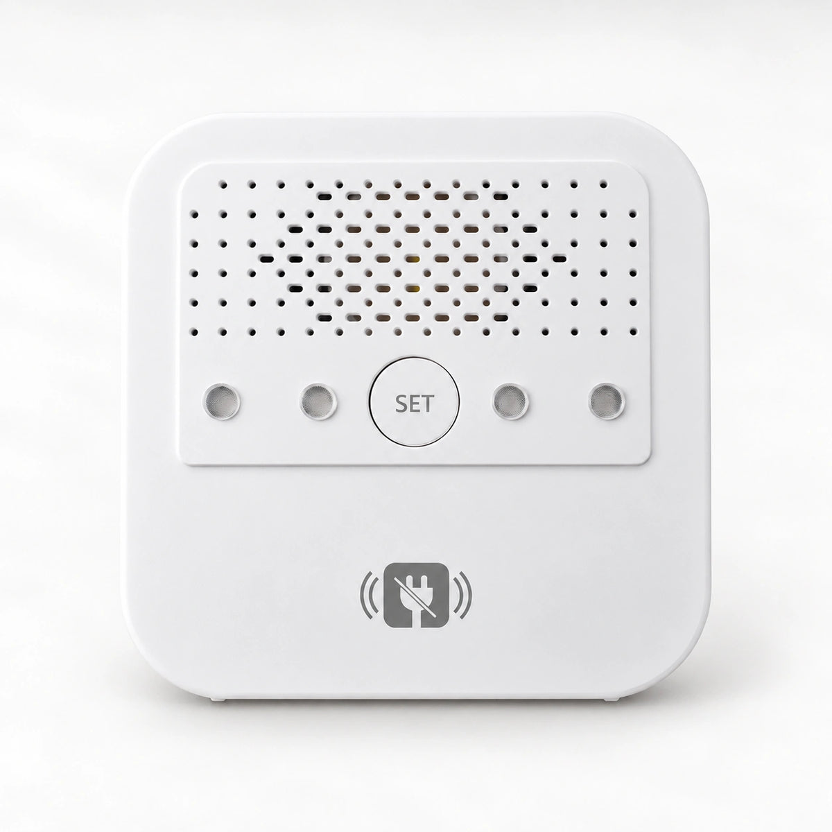 YoLink Power Fail Alarm — product-only photograph on smooth neutral off-white with soft diffused daylight shadows