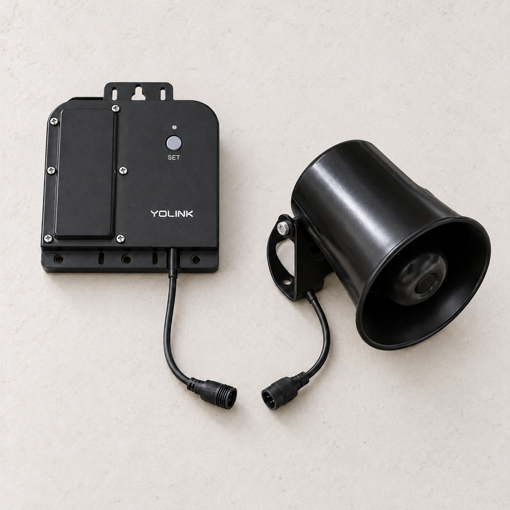 YoLink X3 Outdoor Alarm Controller & Siren Kit — arranged main components