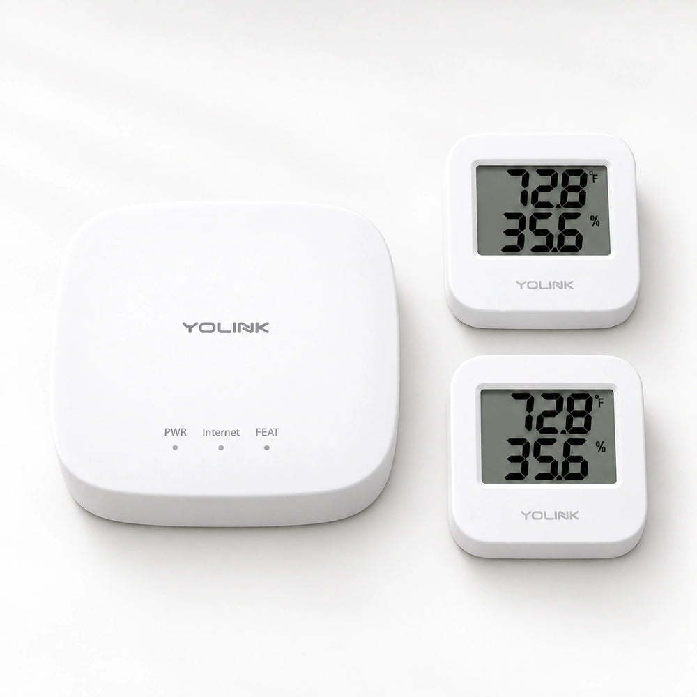 YoLink Temperature & Humidity Sensor Starter Kit — arranged main components