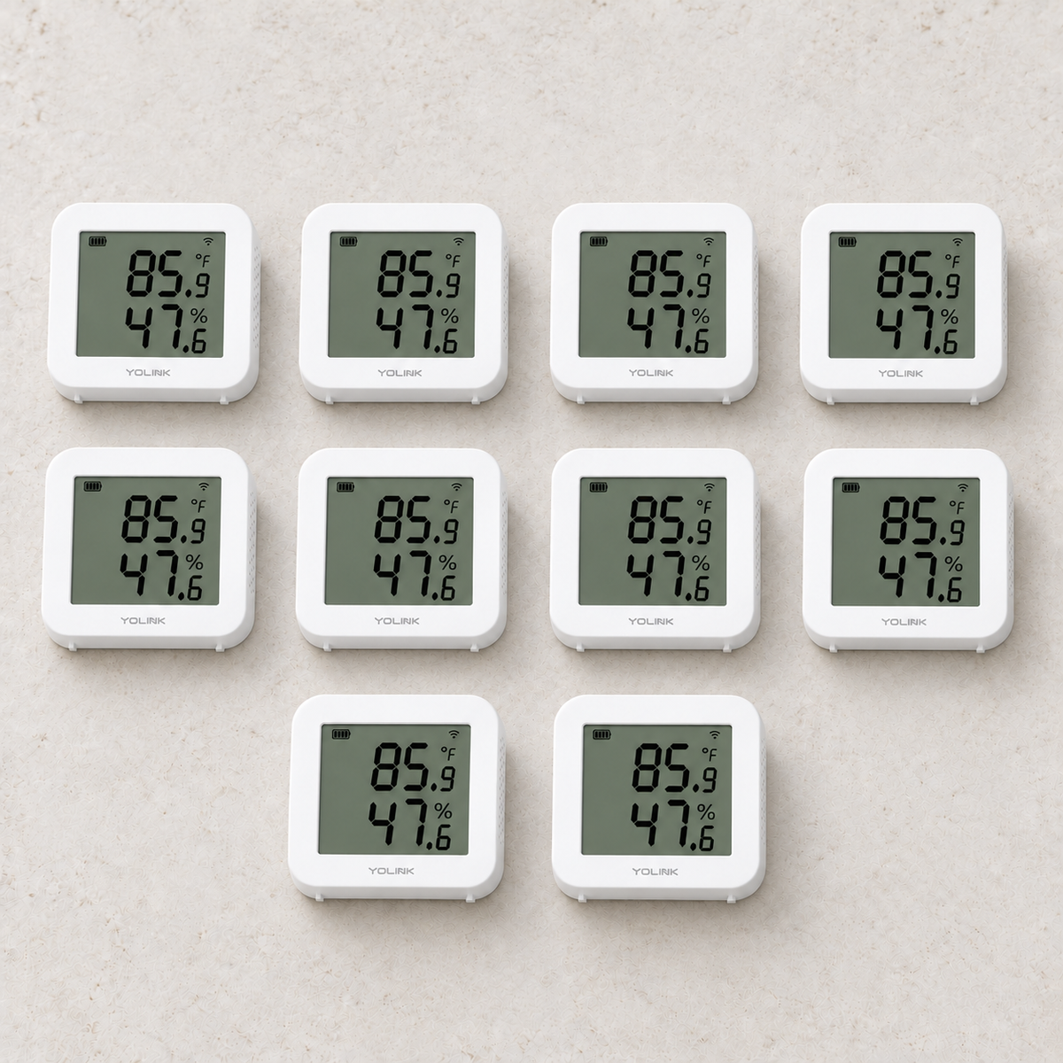 YoLink X3 Temperature & Humidity Sensor, 10-Pack — arranged main components