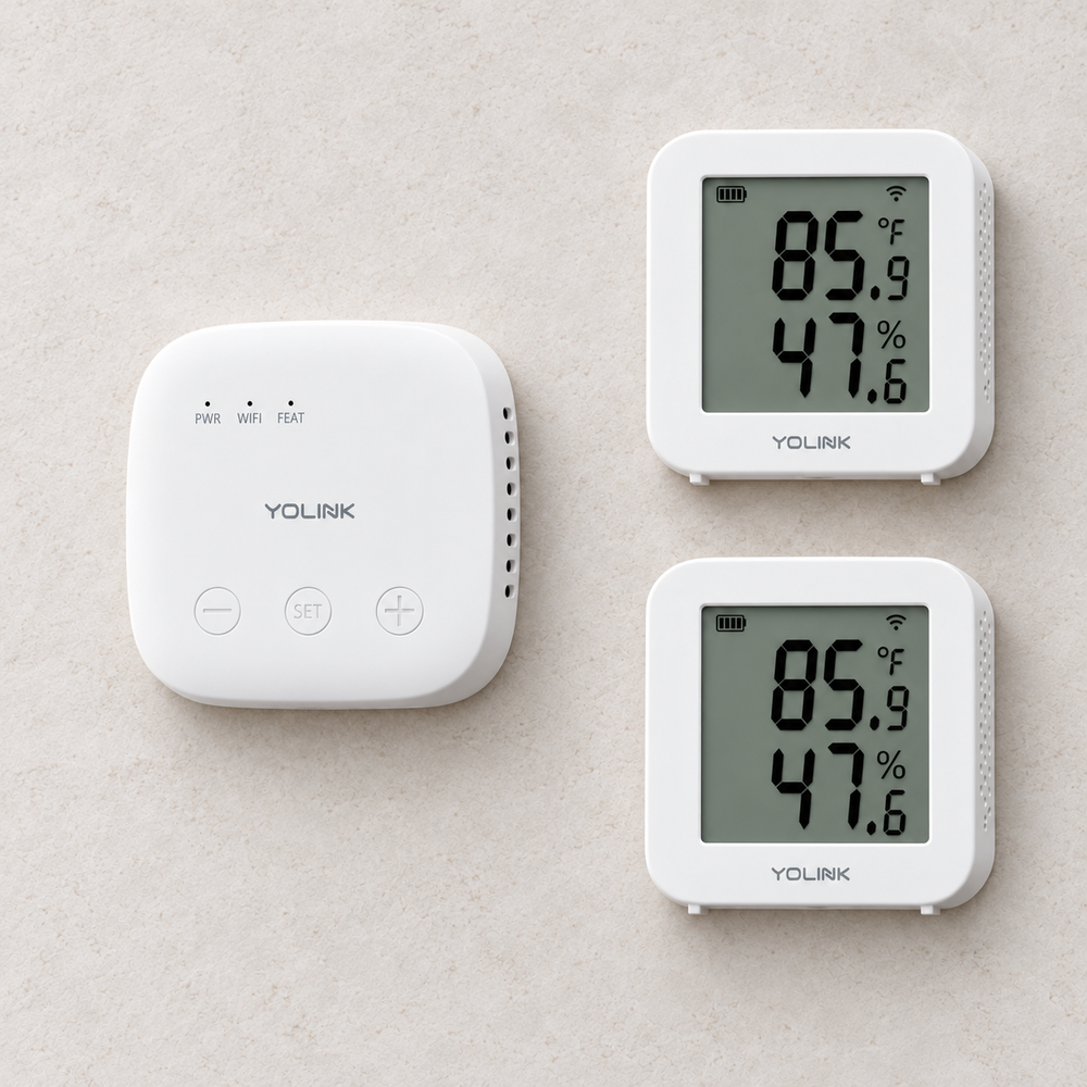 YoLink X3 Temperature & Humidity Sensor Starter Kit — arranged main components