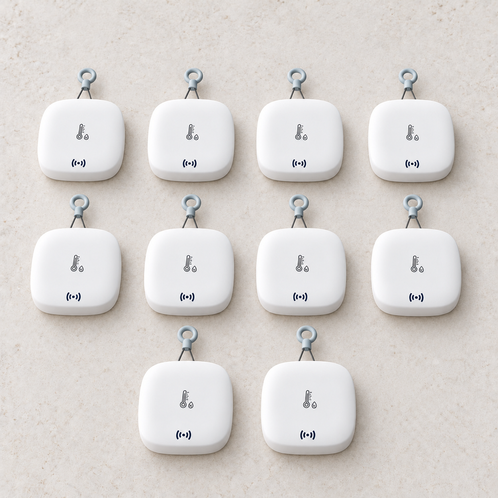 YoLink Weatherproof Temperature & Humidity Sensor, 10-Pack — arranged main components
