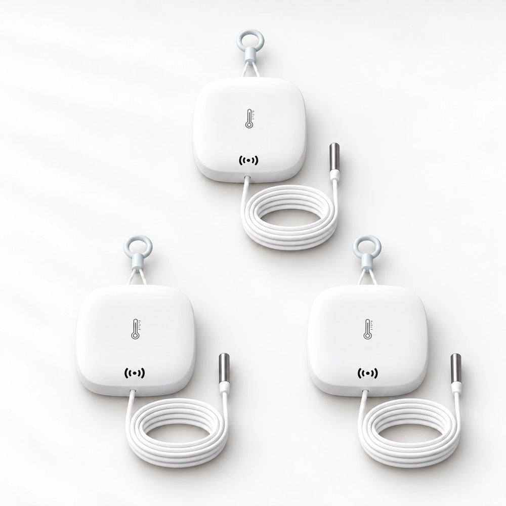 YoLink Weatherproof Temperature Sensor with Probe, 3-Pack — arranged main components