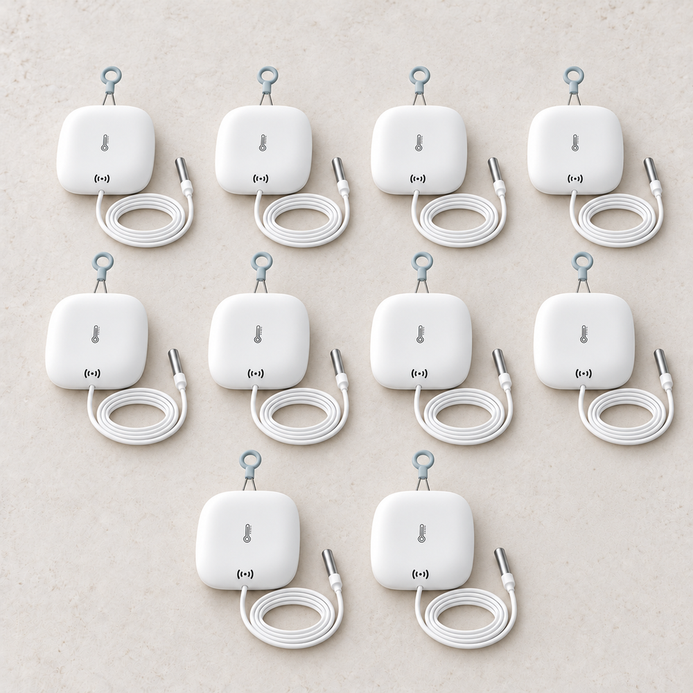 YoLink Weatherproof Temperature Sensor with Probe, 10-Pack — arranged main components