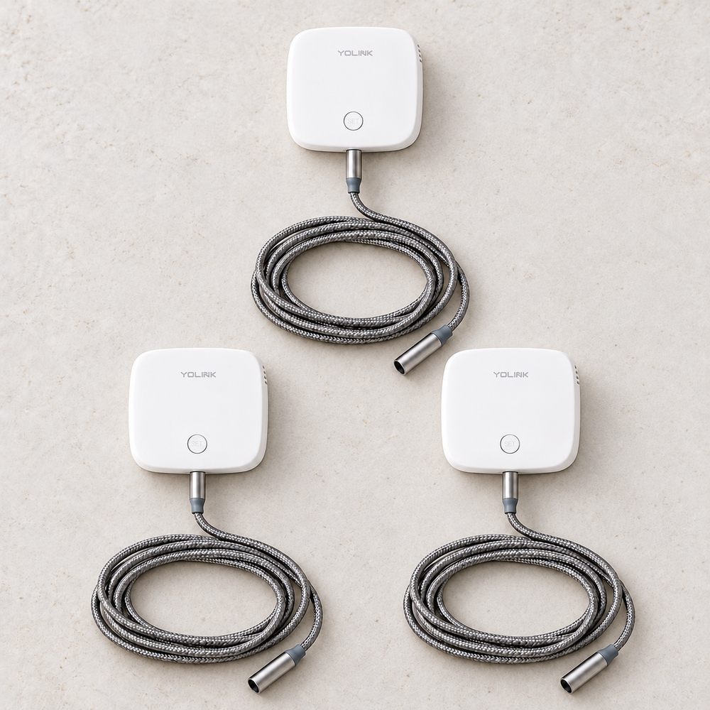 YoLink Water Leak Sensor 2, 3-Pack — arranged main components
