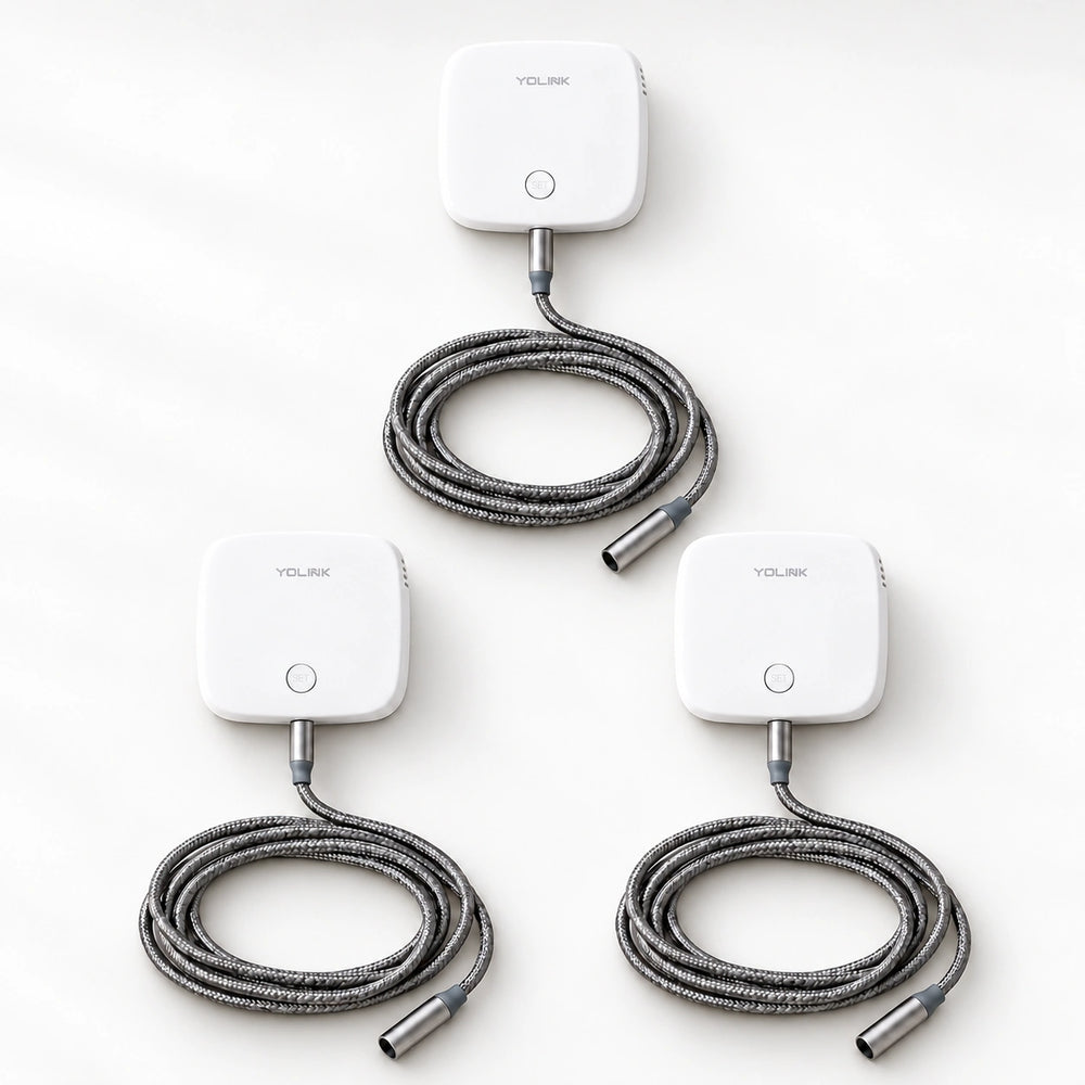 YoLink Water Leak Sensor 2, 3-Pack — arranged main components