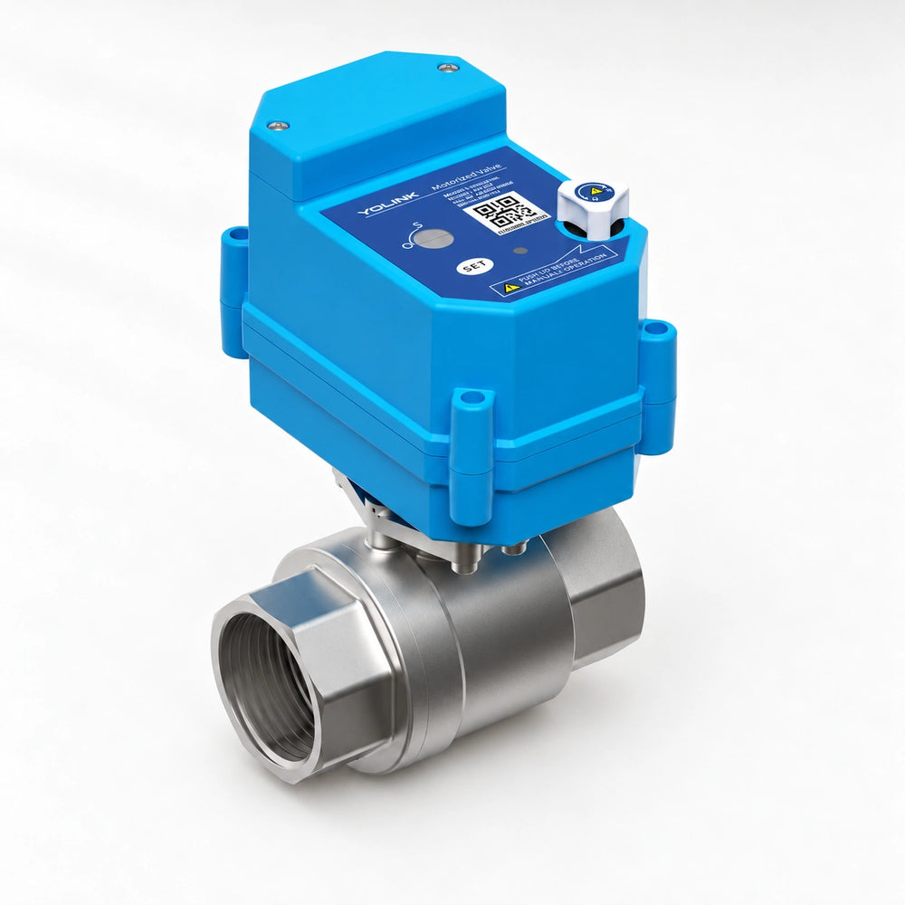 YoLink Smart Stainless Steel Motorized Valve — product-only photograph