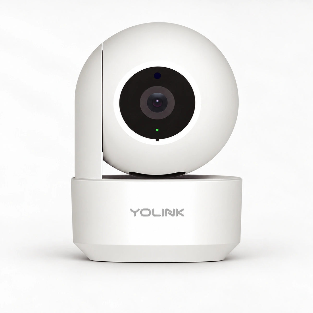 YoLink Uno Wi-Fi Camera — product-only photograph on smooth neutral off-white with soft diffused daylight shadows