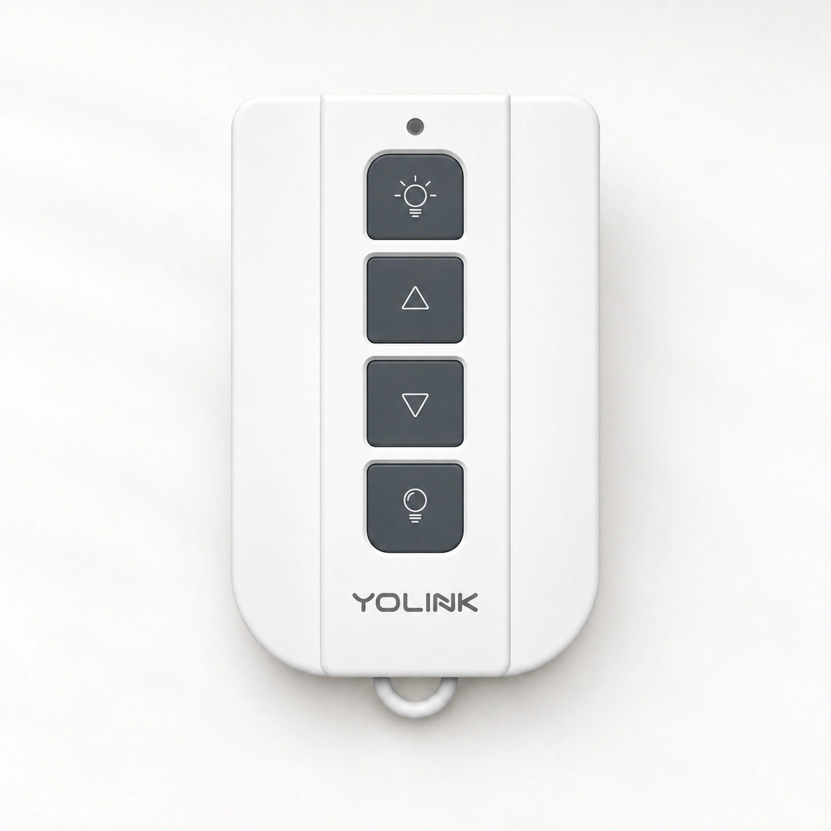 YoLink DimmerFob — product-only photograph on smooth neutral off-white with soft diffused daylight shadows