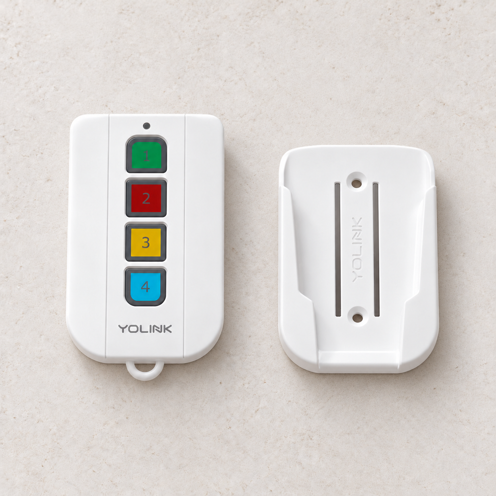 YoLink FlexFob Kit with Wall-Mount and Car Visor Bracket — arranged main components