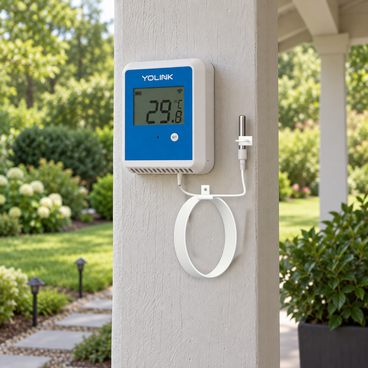 YoLink X3 Outdoor Temperature Sensor in a natural home setting