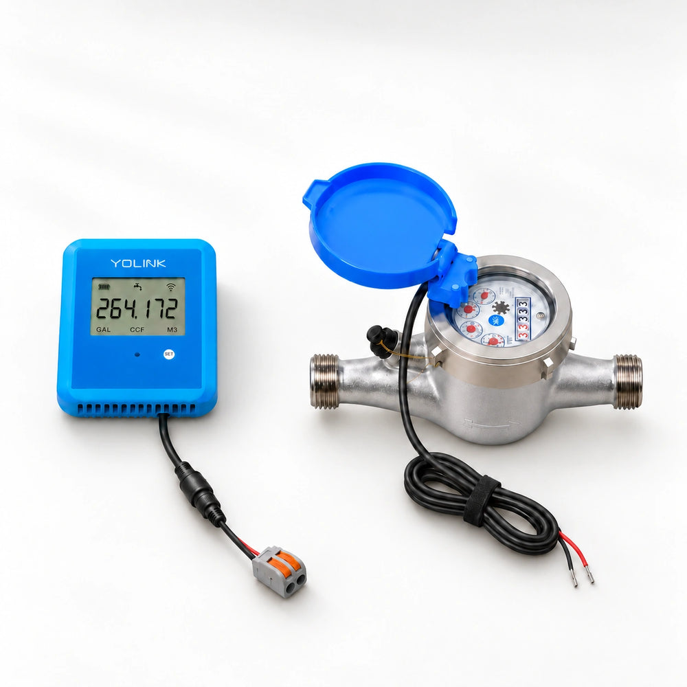YoLink FlowSmart Meter Kit with Water Meter — arranged main components