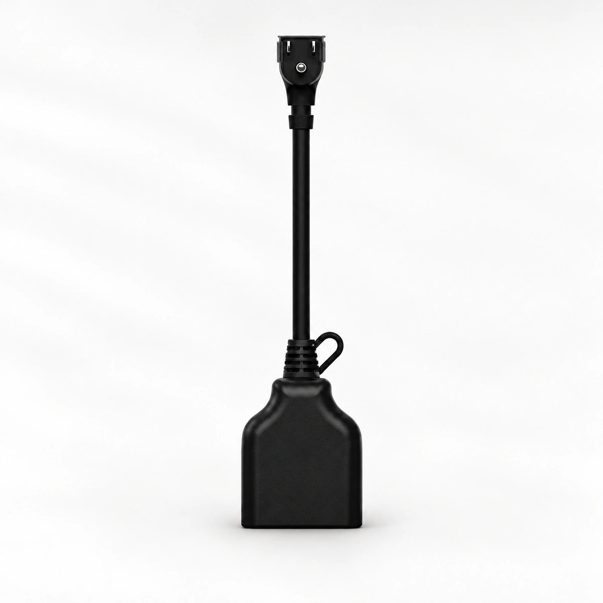 YoLink Outdoor Energy Plug, 15A — product-only photograph on smooth neutral off-white with soft diffused daylight shadows